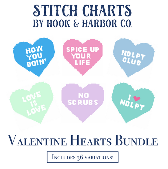 Valentine Hearts Stitch Chart Bundle
